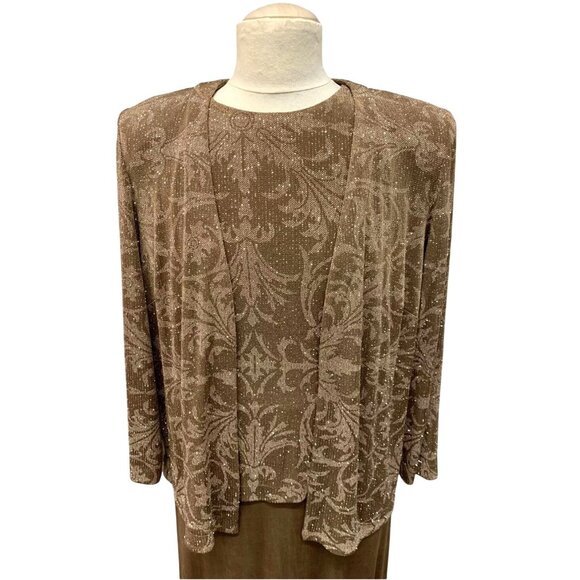 Alex Evenings Tan Sparkly Gown & Jacket Mother Of Bride Dress Size 12‎ Wedding - Picture 5 of 5